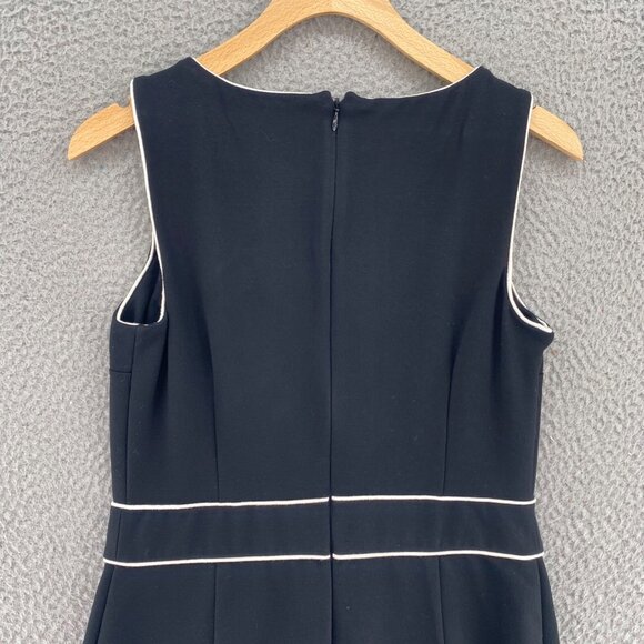 Talbots Dress Womens 4 Black Sheath Ponte Knit Contrast Piping Detail Sleeveless - Picture 4 of 10